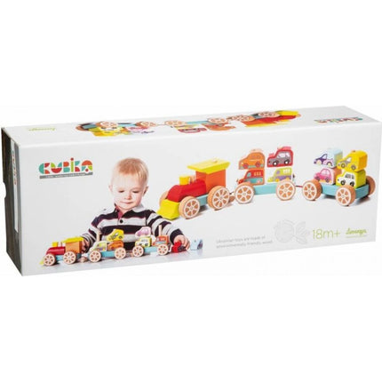 CUBIKA Vláček s auty dřevěná skládačka