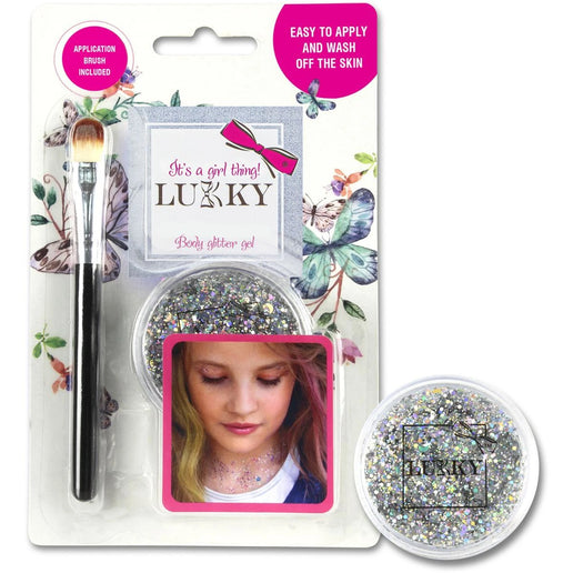 Třpytivý tělový gel se štětcem, stříbrný