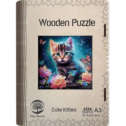 Dřevěné puzzle Roztomilé kotě A3