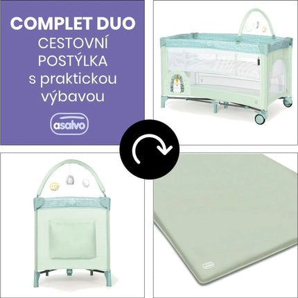 Asalvo Cestovní postýlka Complet duo hedgehog, druhé dno, hrazdička