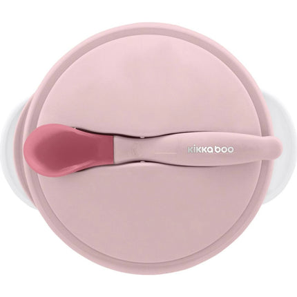 Miska s přísavkou, víčkem a lžičkou s tepelným senzorem Pink