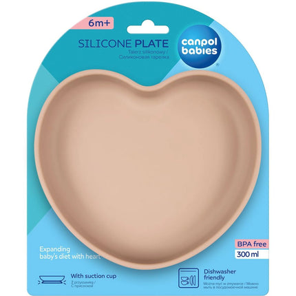 Silikonový talíř s přísavkou srdce béžový