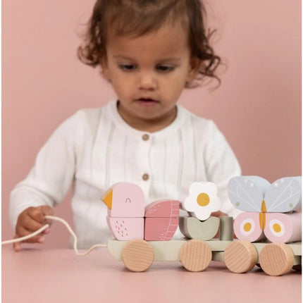 Vláček dřevěný Květiny a motýli