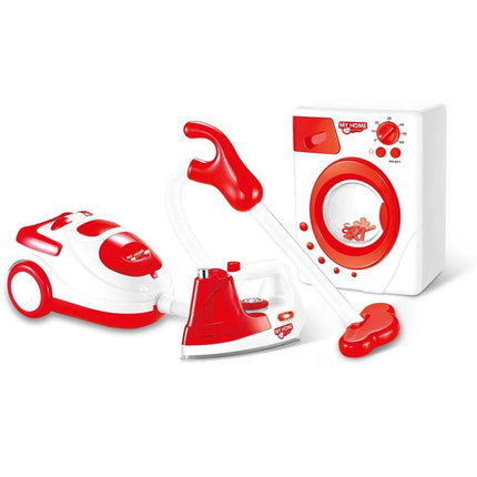 Souprava domácích spotřebičů na baterie žehlička, pračka a vysavač