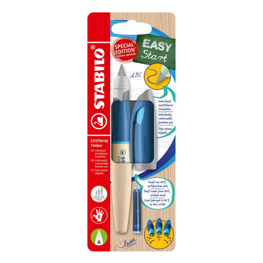 STABILO EASY birdy Timber Ergonomické plnicí pero pro praváky - modrá vč. bombičky